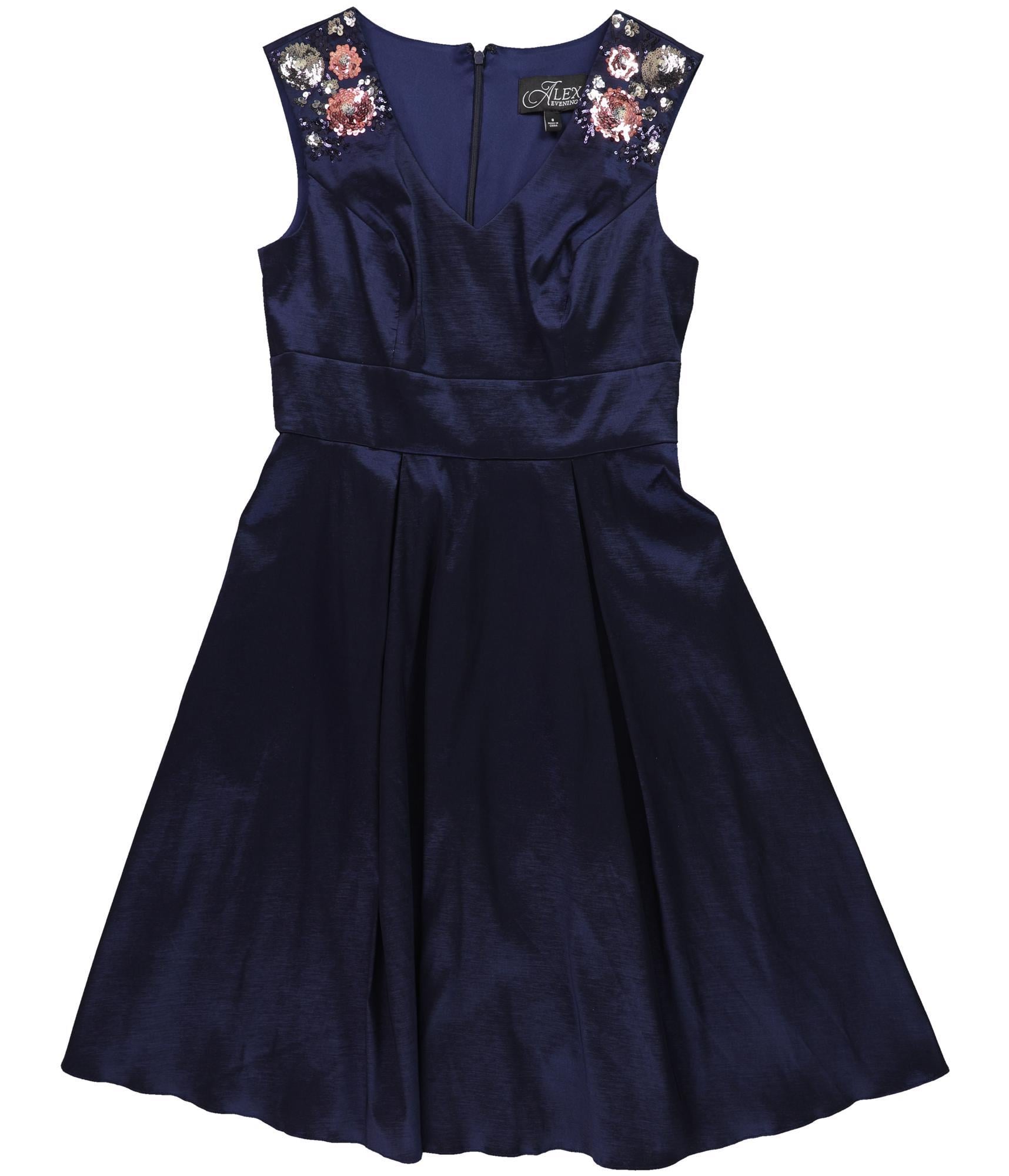alex evenings cocktail dress Alex Evenings Long Embroidered A-Line Dress Women's Dress Eggplant : 12