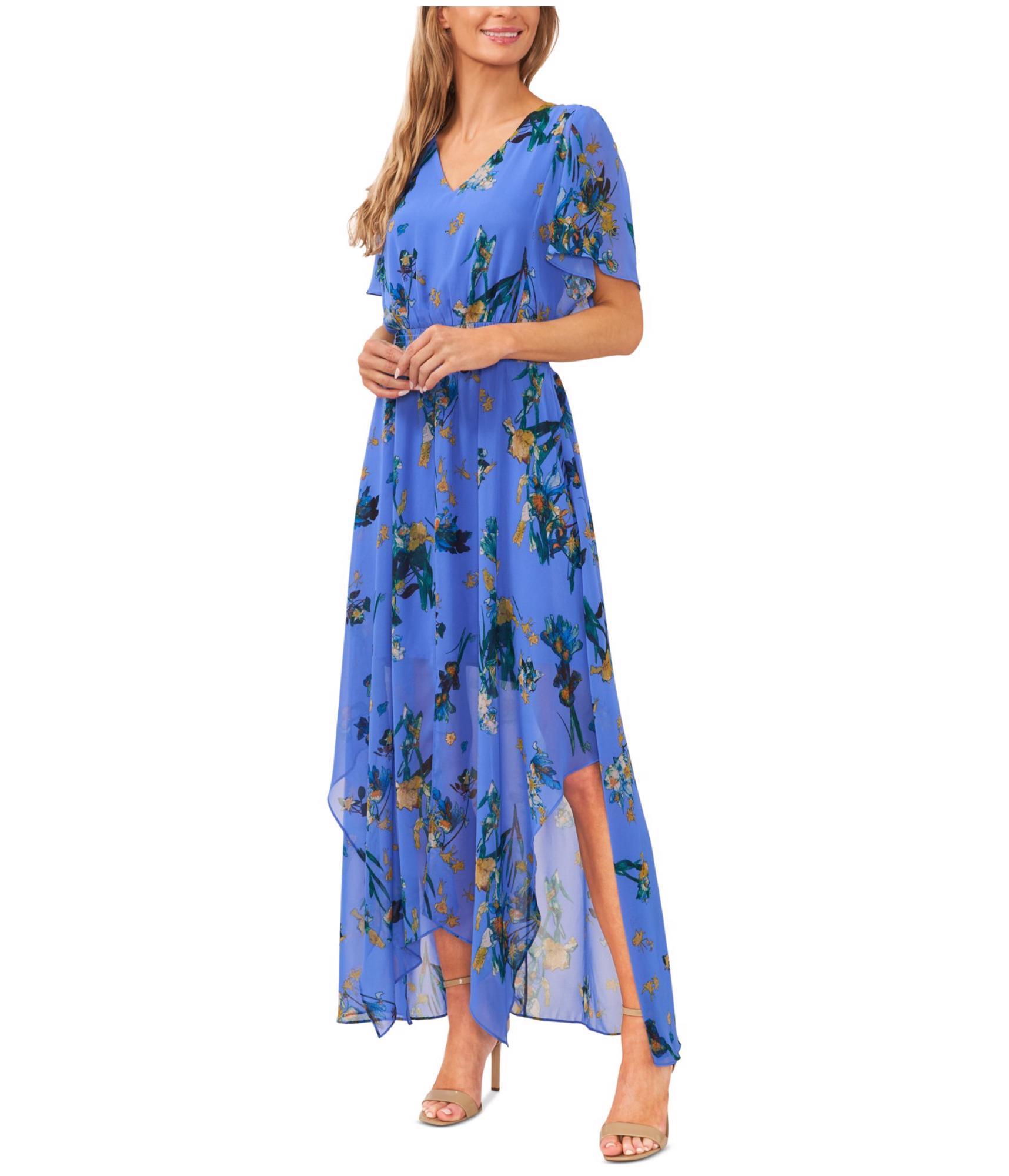 cece fit and flare dress CeCe Women's Floral Lace Balloon-Sleeve Fit & Flare Dress - Light Blue