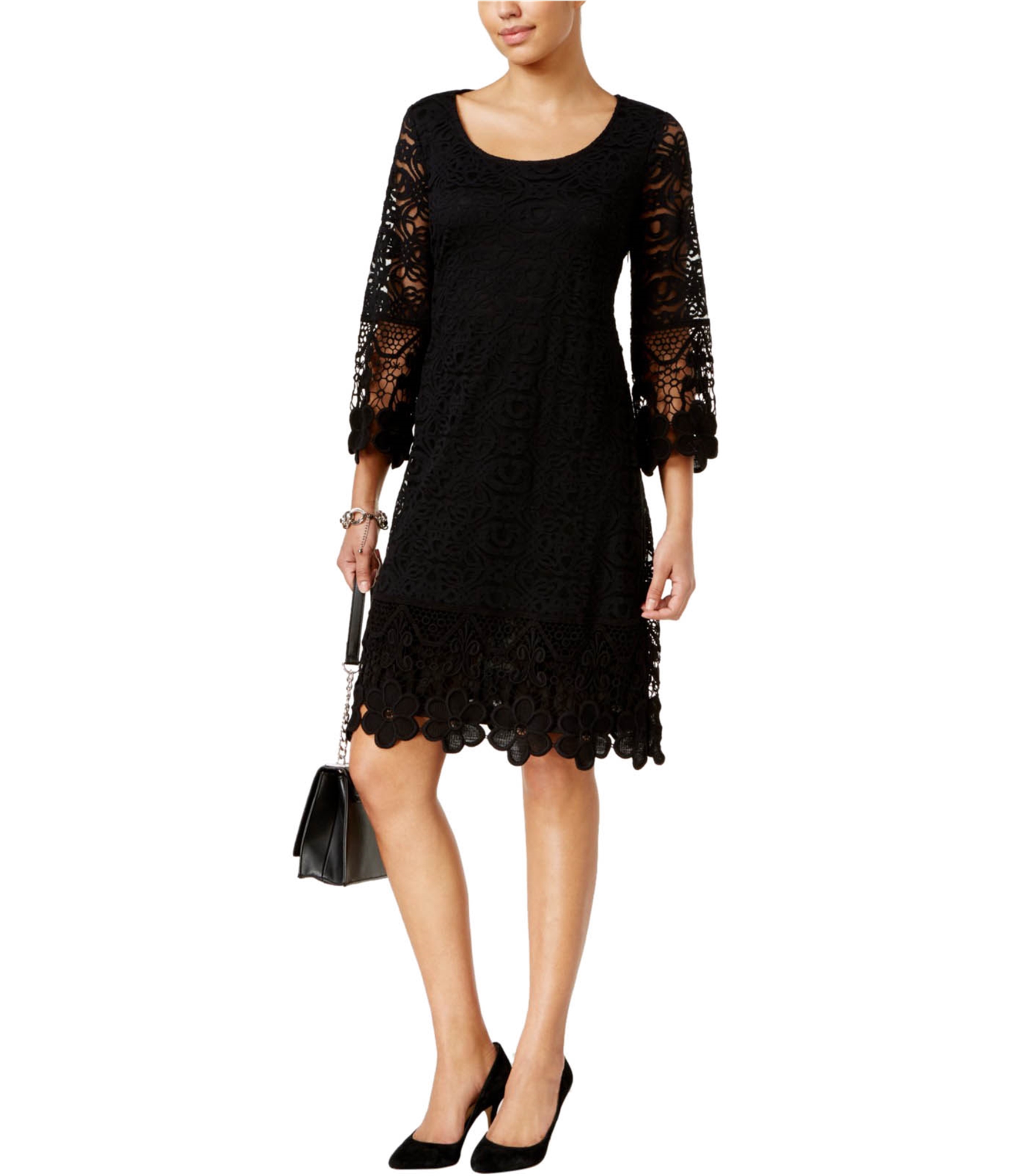Alfani Womens Crochet-Trim A-line Dress