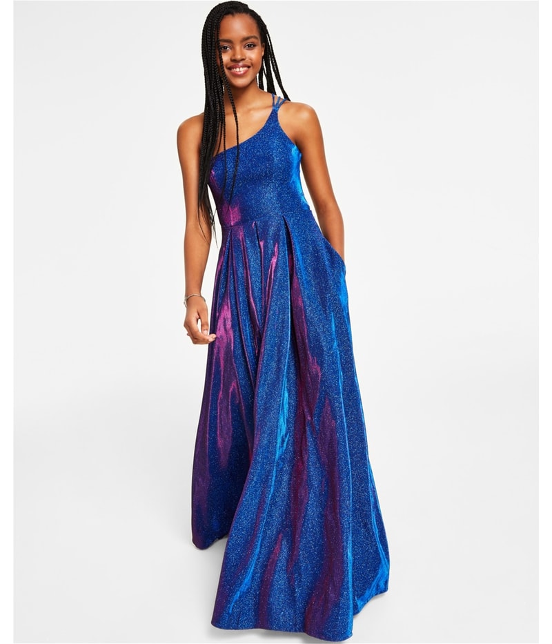 b. darlin gowns & formal dresses Womens Juniors Open Back One Shoulder Evening Dress Satin gown