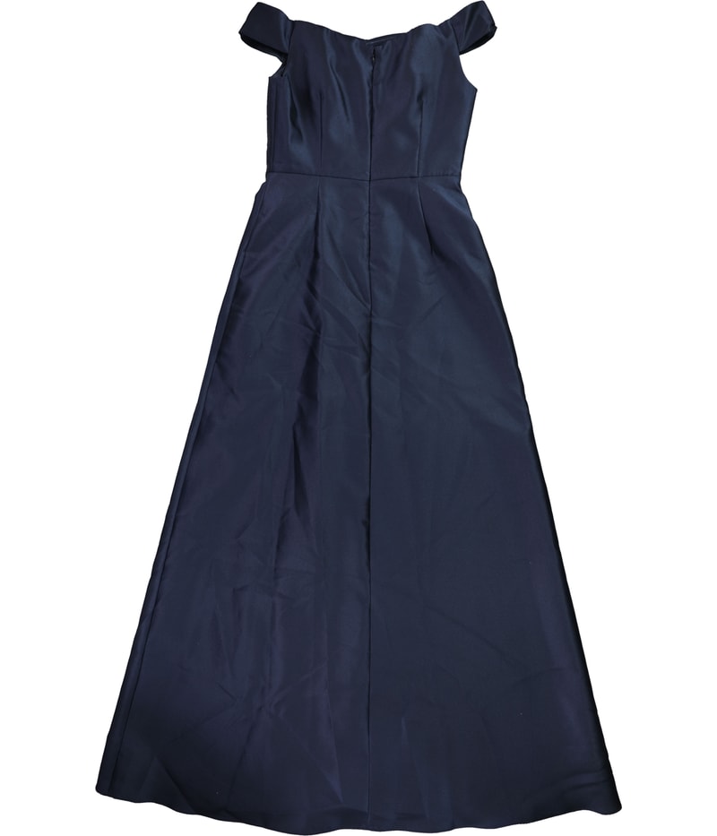Adrianna Papell Womens Asymmetrical Pleated Off-Shoulder Gown Dress