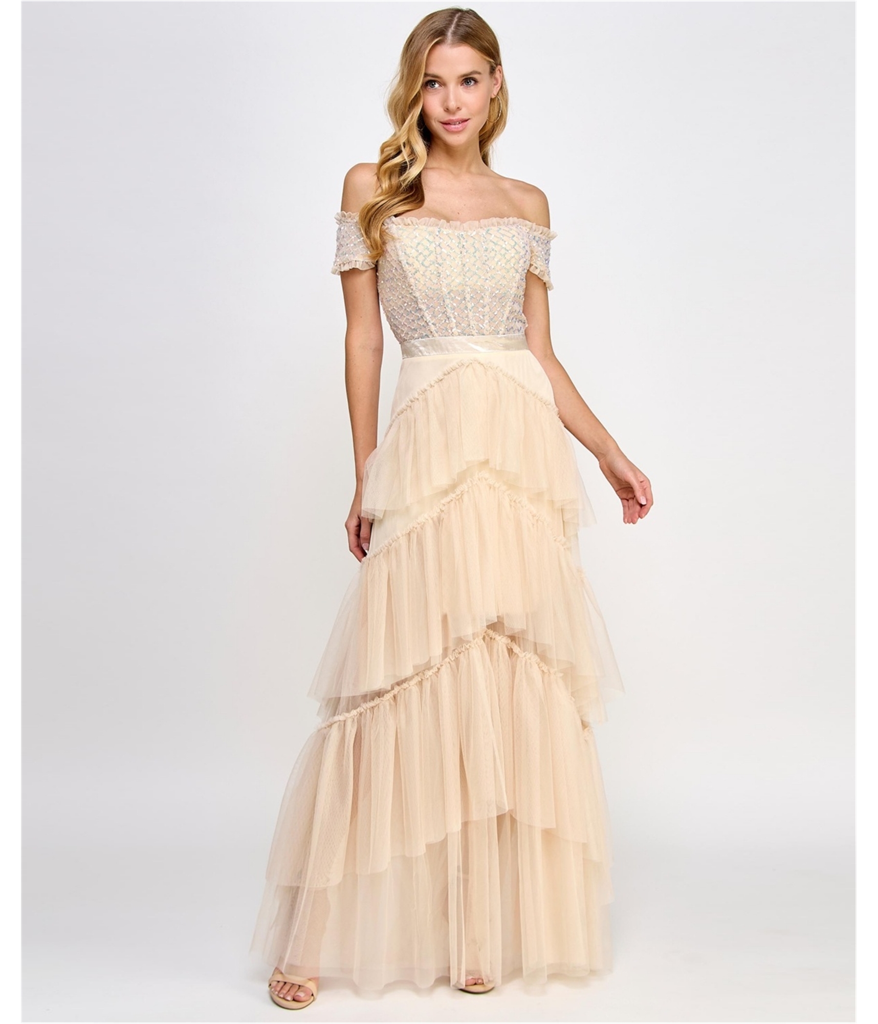 Buy City Studio Womens Off the Shoulder Gown Dress Online | Tags Weekly