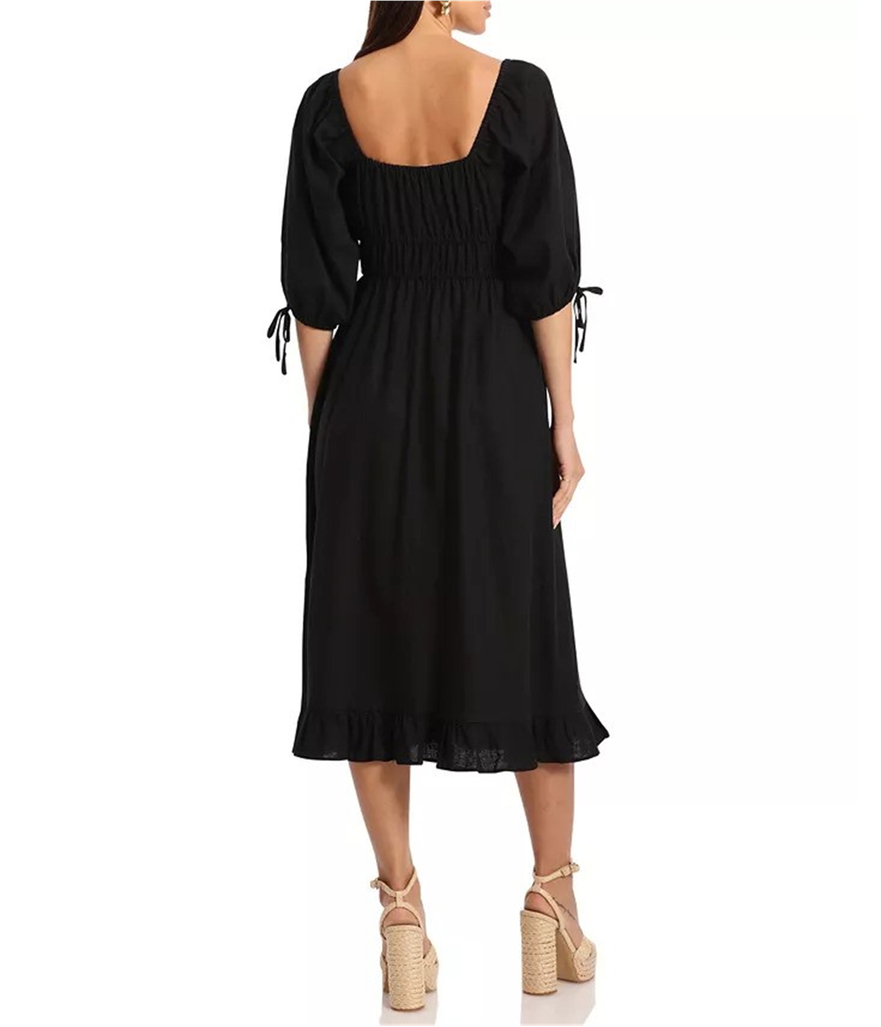 Avec Les Filles Womens Linen Blend Midi A-line Dress