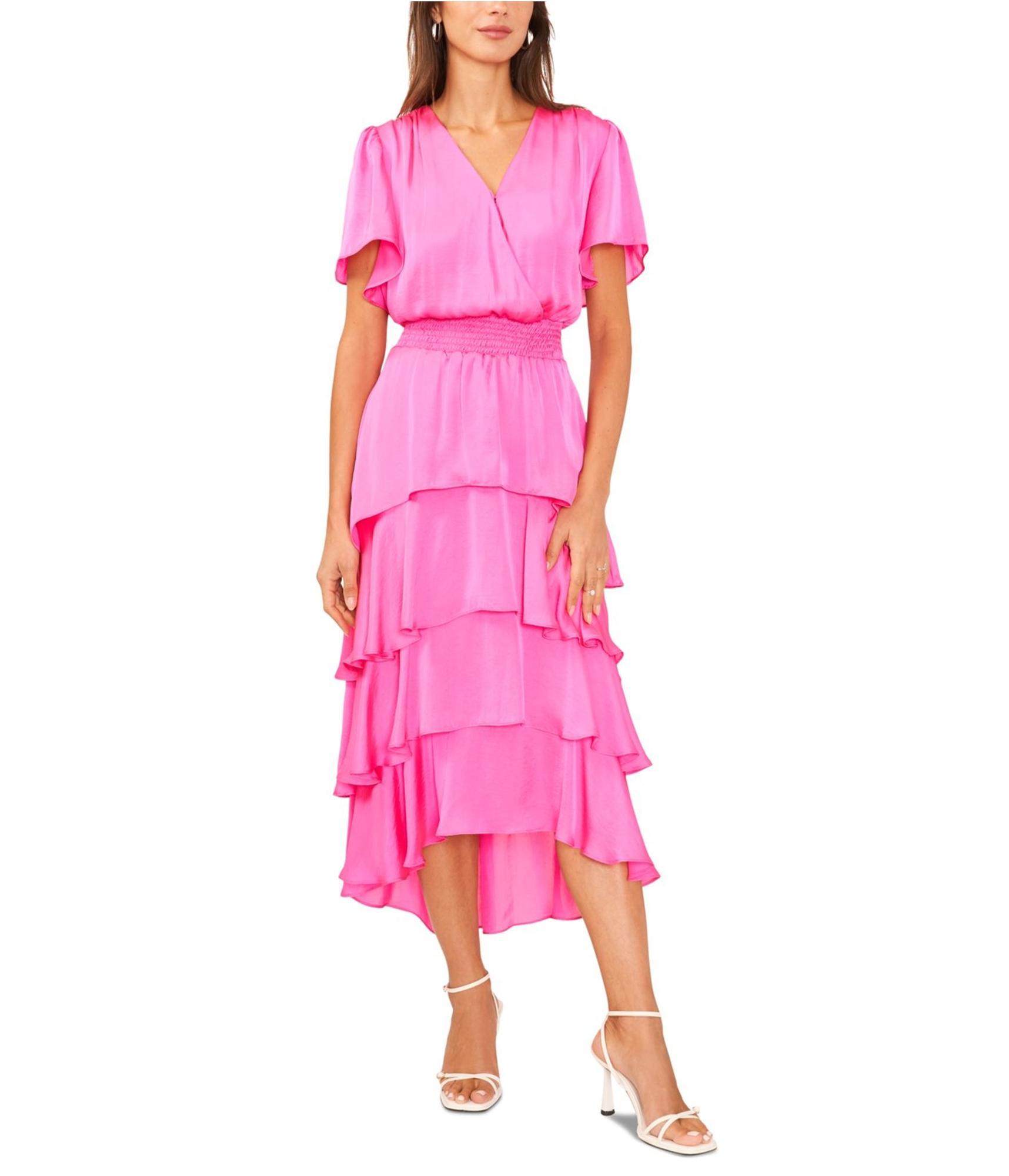 vince camuto dress pink Vince Camuto Smocked Waist Tiered Dress, Women's, Size: Large, Pink