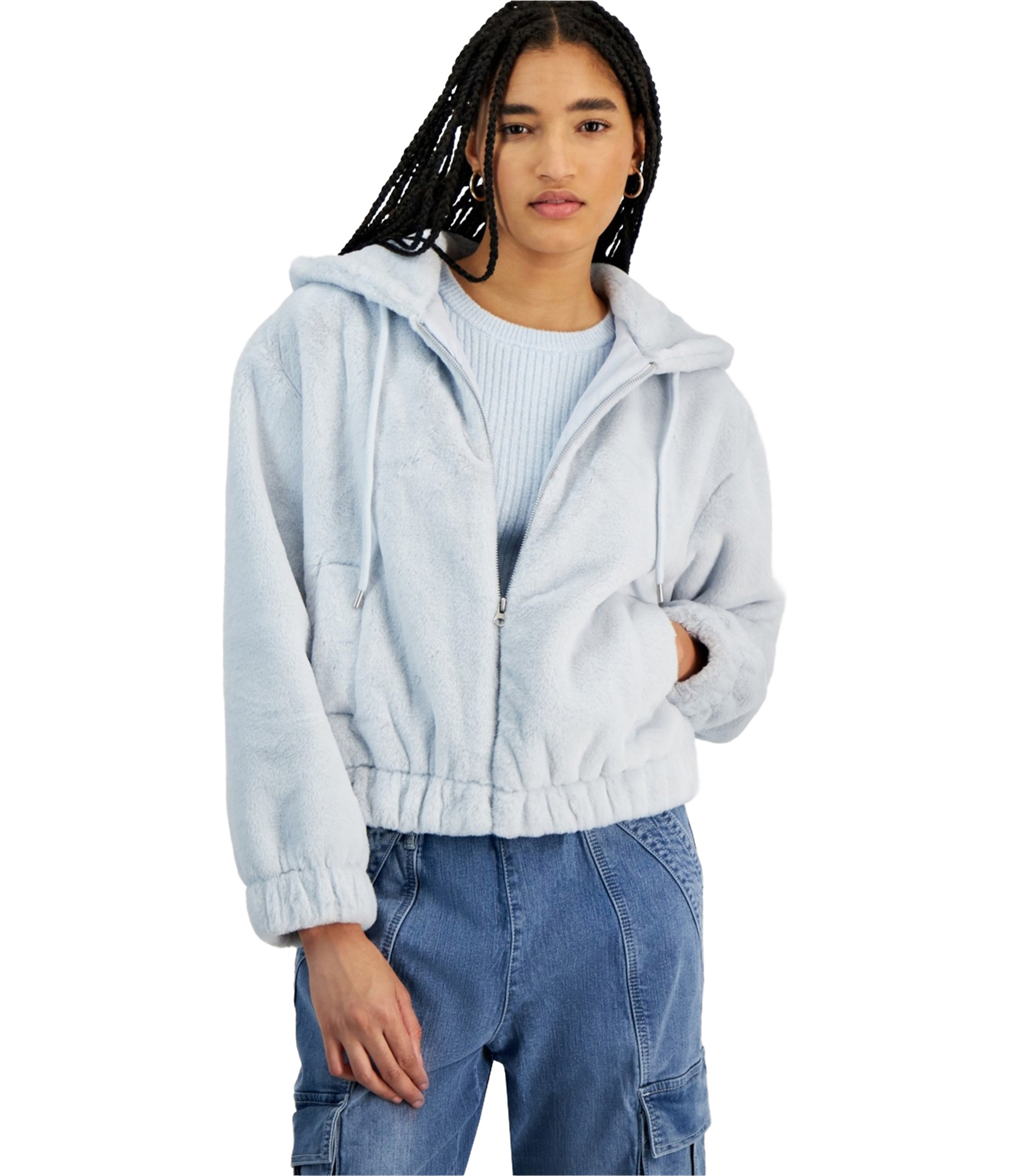 PLANET HEART Womens Cozy Faux Fur Hoodie Fleece Jacket
