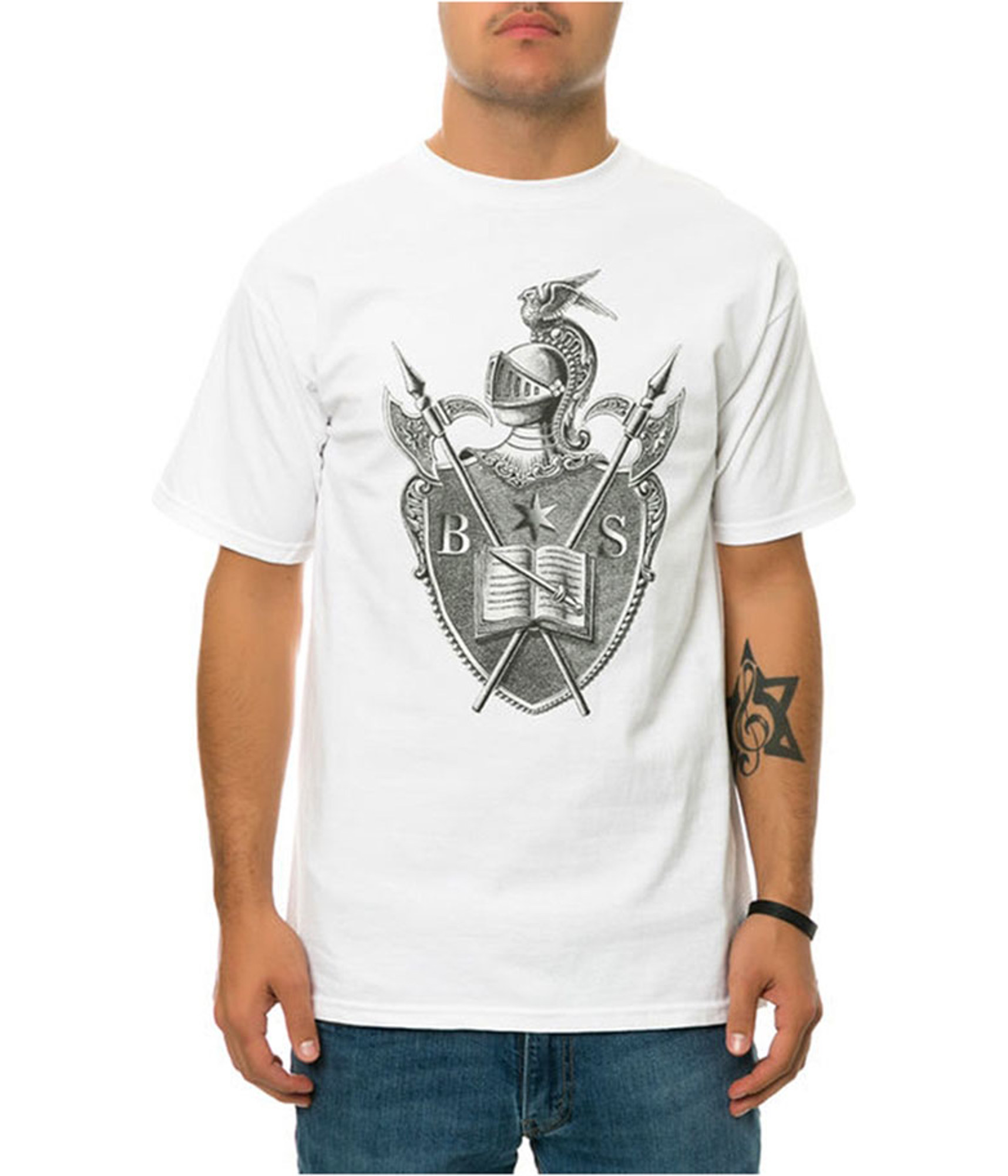 Black Scale Mens the Knighted Crest Graphic T-Shirt
