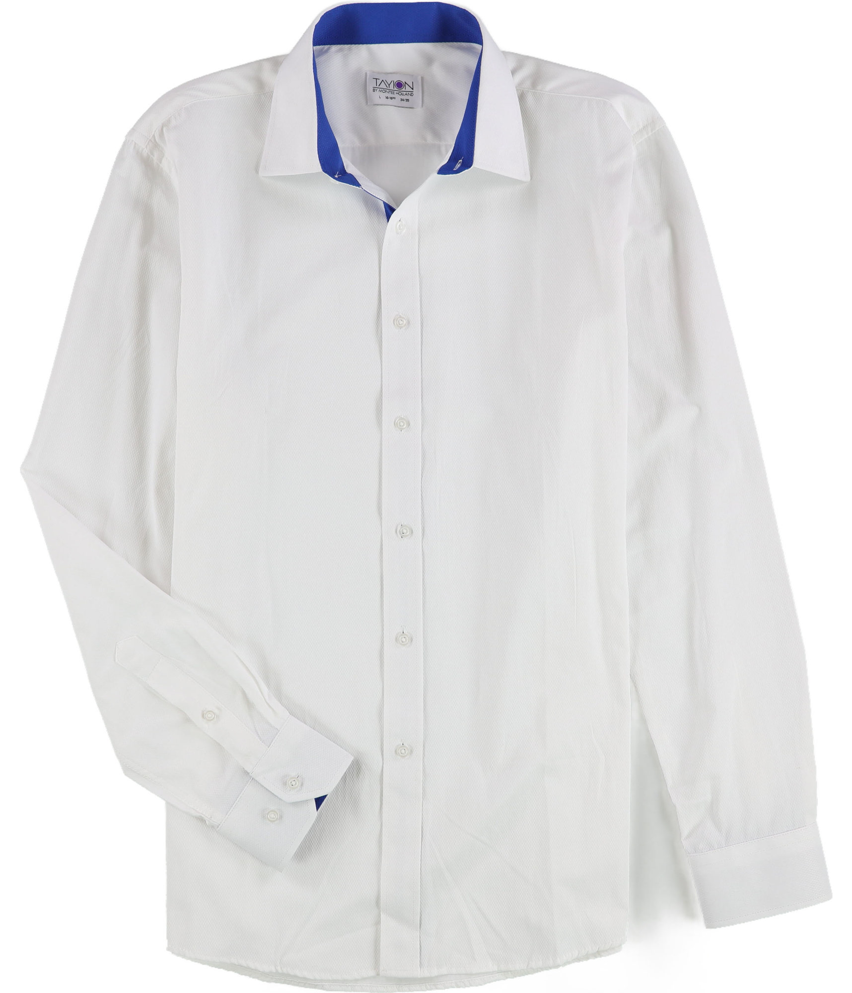 Tayion Collection Mens Blue Trim Solid Button Down Dress Shirt