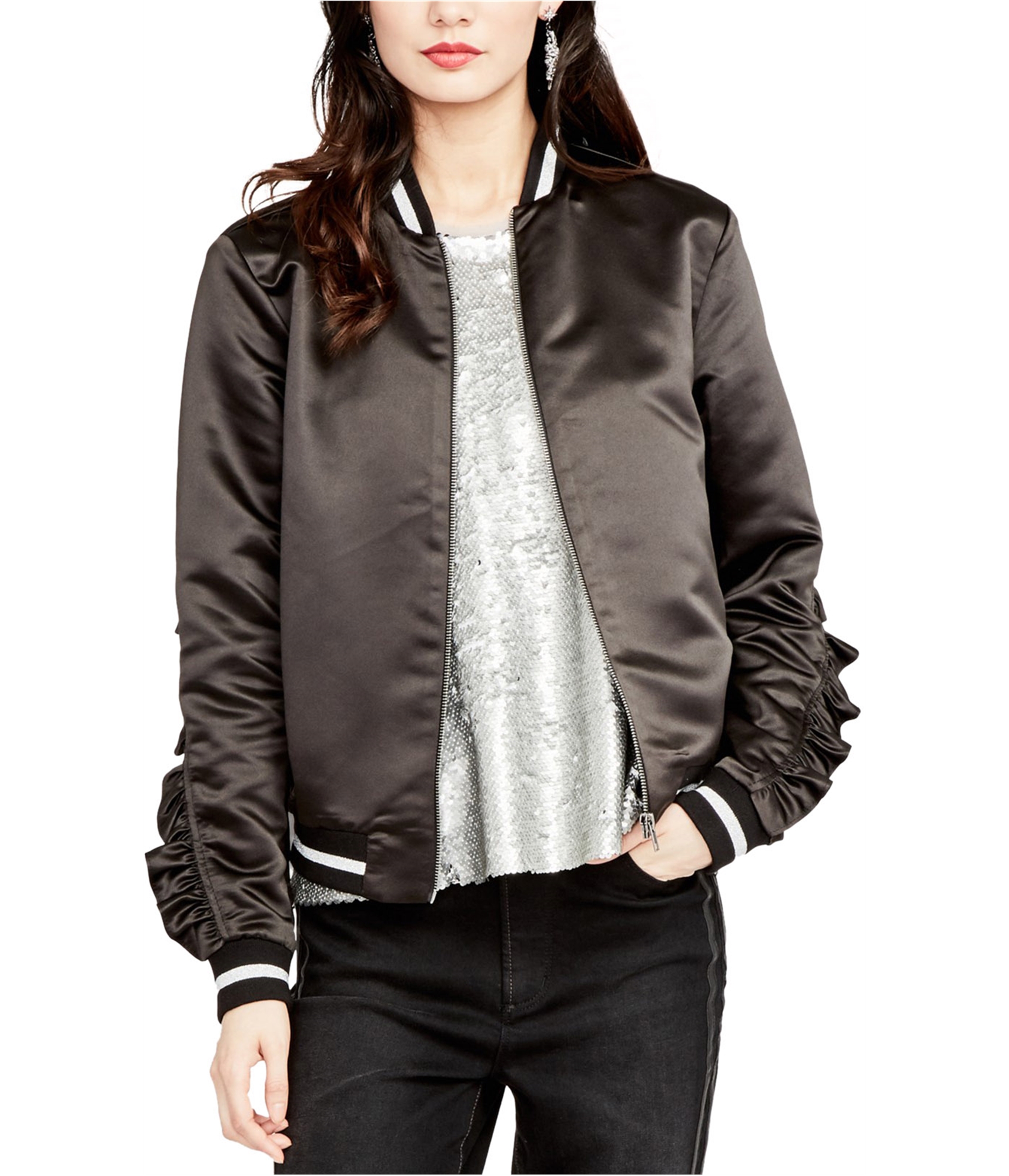 Rachel Roy Womens Ruffled Bomber Jacket - Picture 2 of 2