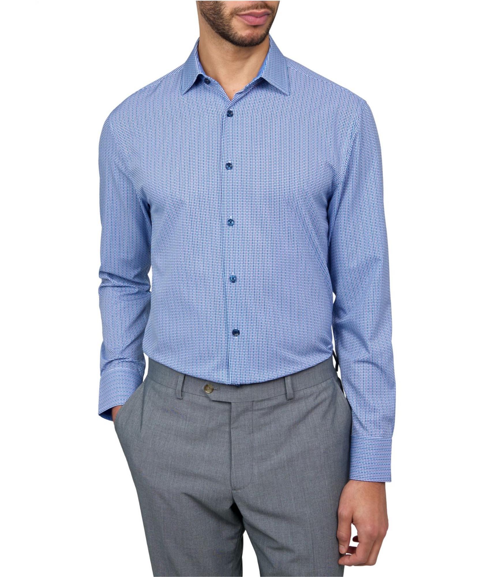 construct mens dress shirts Men's Recycled Slim Fit Geo Performance Stretch Cooling Comfort Dress Shirt - White Blue