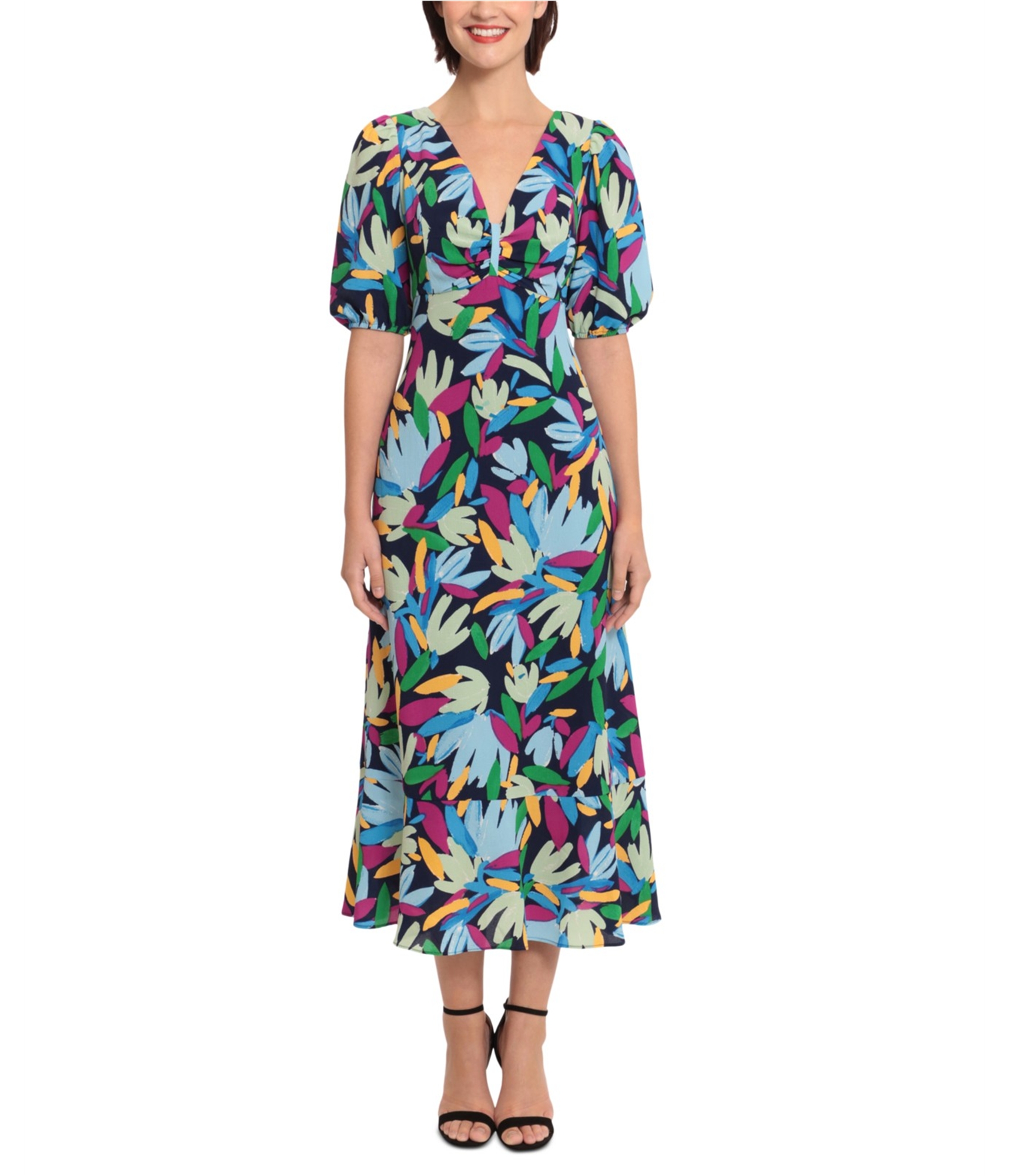 donna floral midi dress Donna Karan New York Women's Floral A-Line Midi Dress