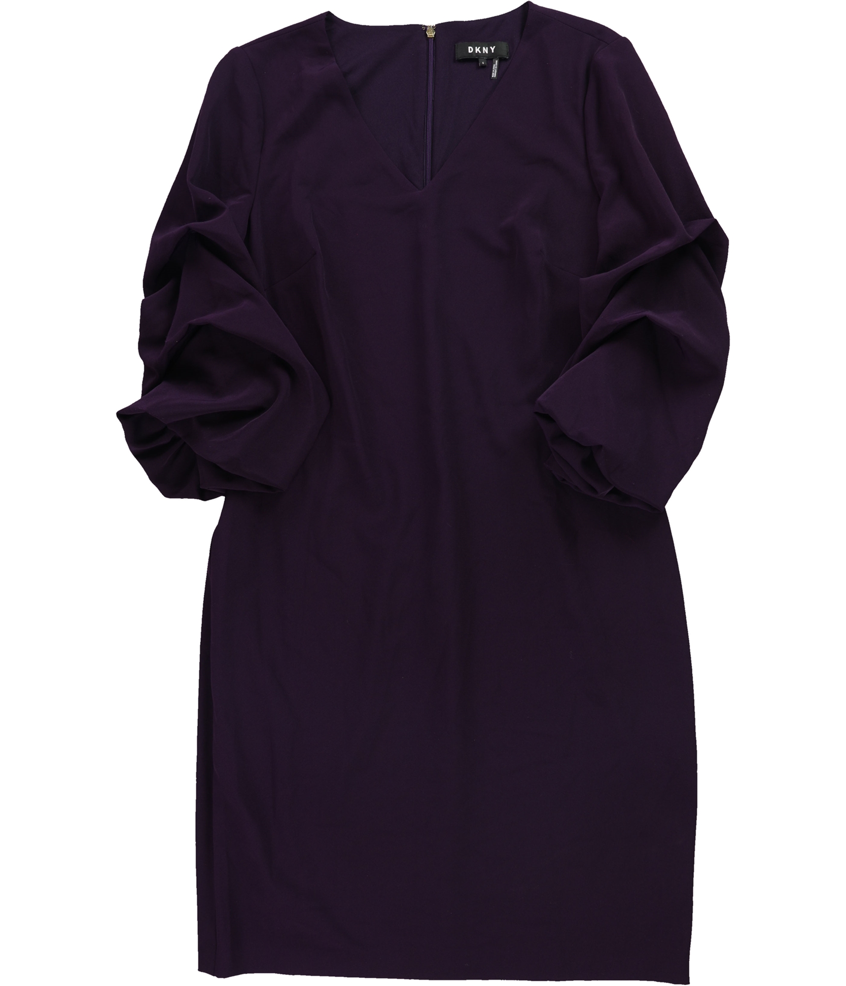 dkny ruched sheath dress DKNY Womens Black Zippered Ruched Petal Sleeve Boat Neck Above The Knee Wear To Work Sheath Dress Petites 10P