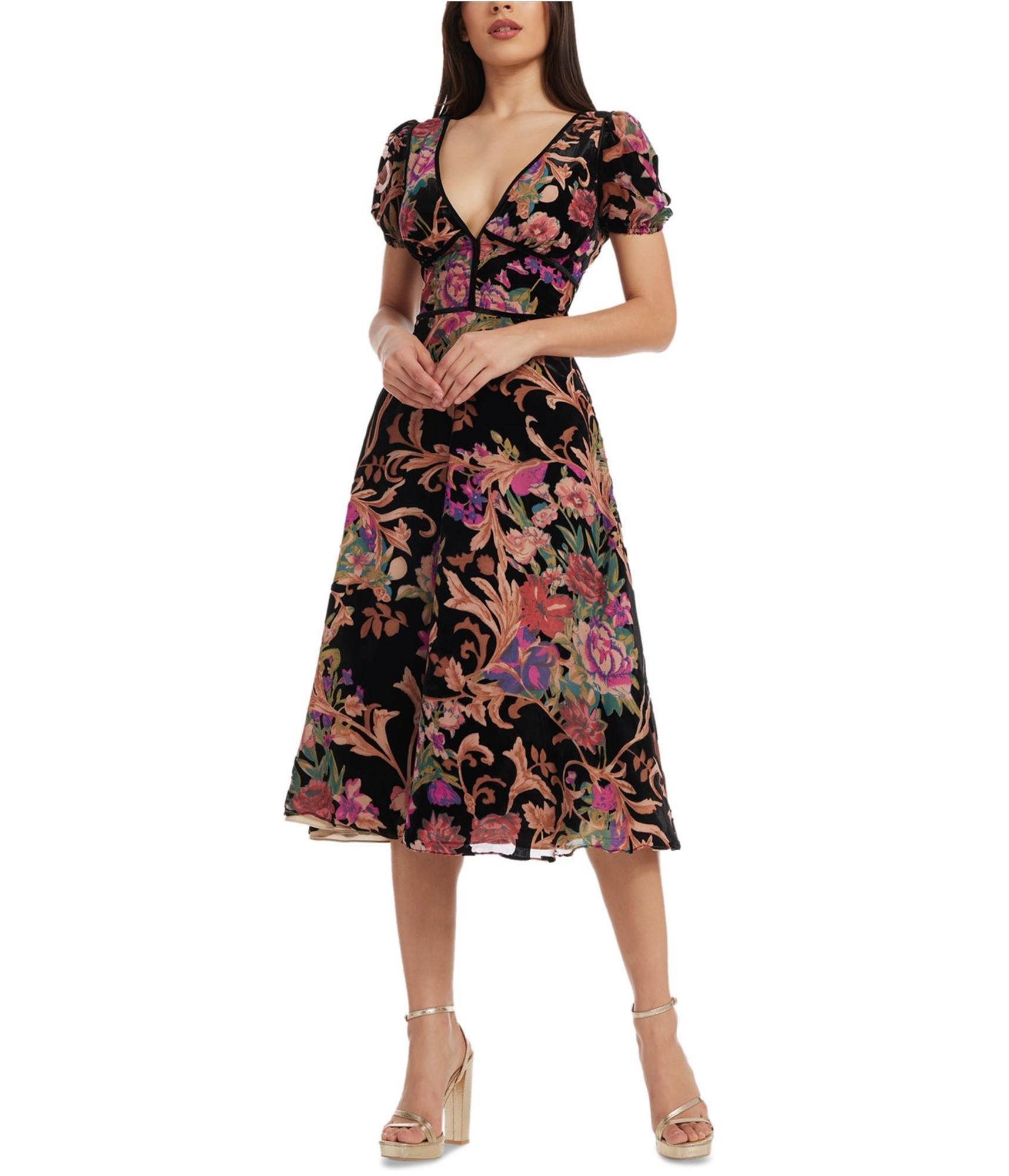 Buy Dress the Population Womens Puff Sleeve Velvet Fit & Flare Dress Online  | Tags Weekly