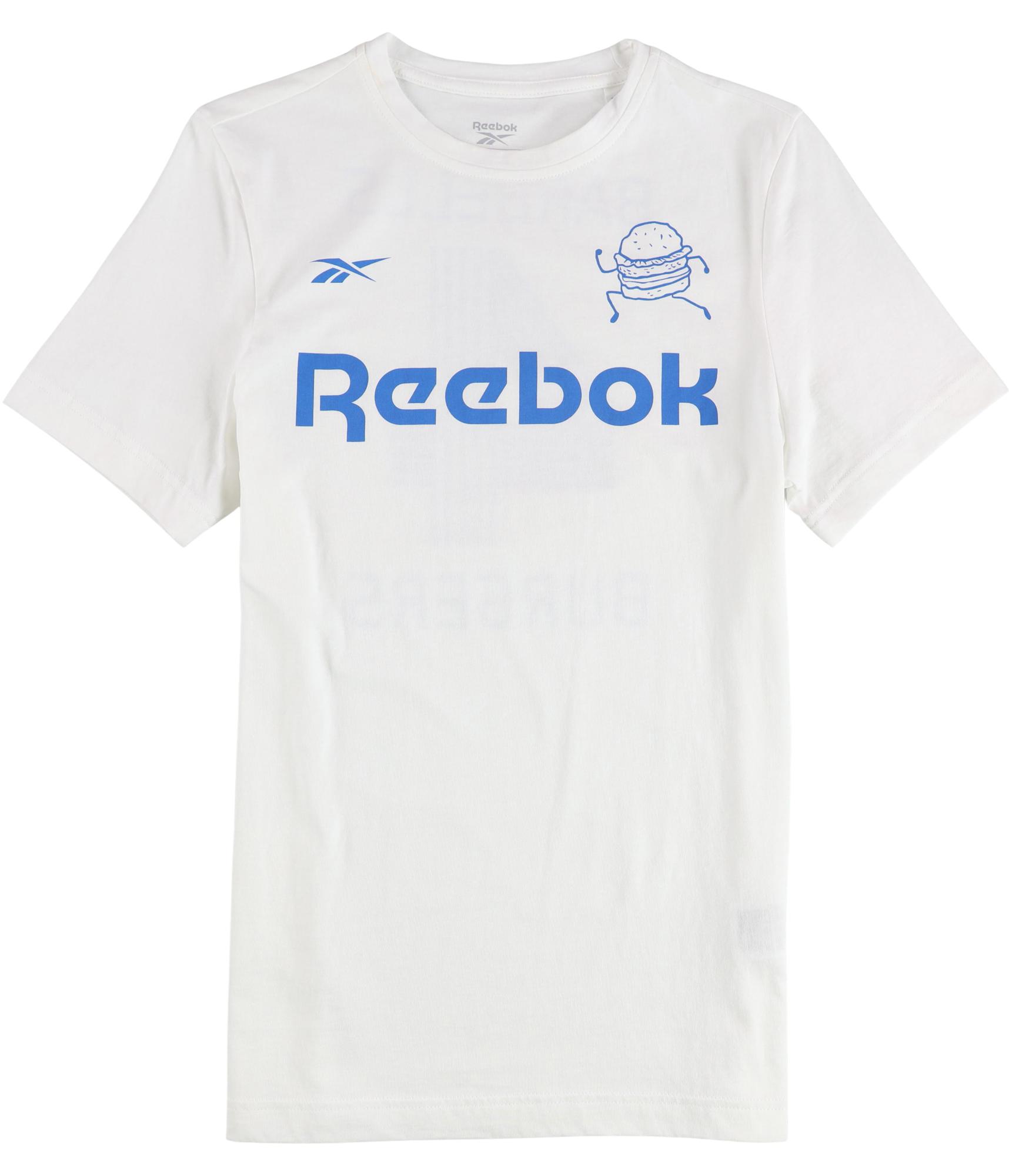 Reebok Mens Barbells 4 Burgers Graphic T-Shirt, whiteblue, S