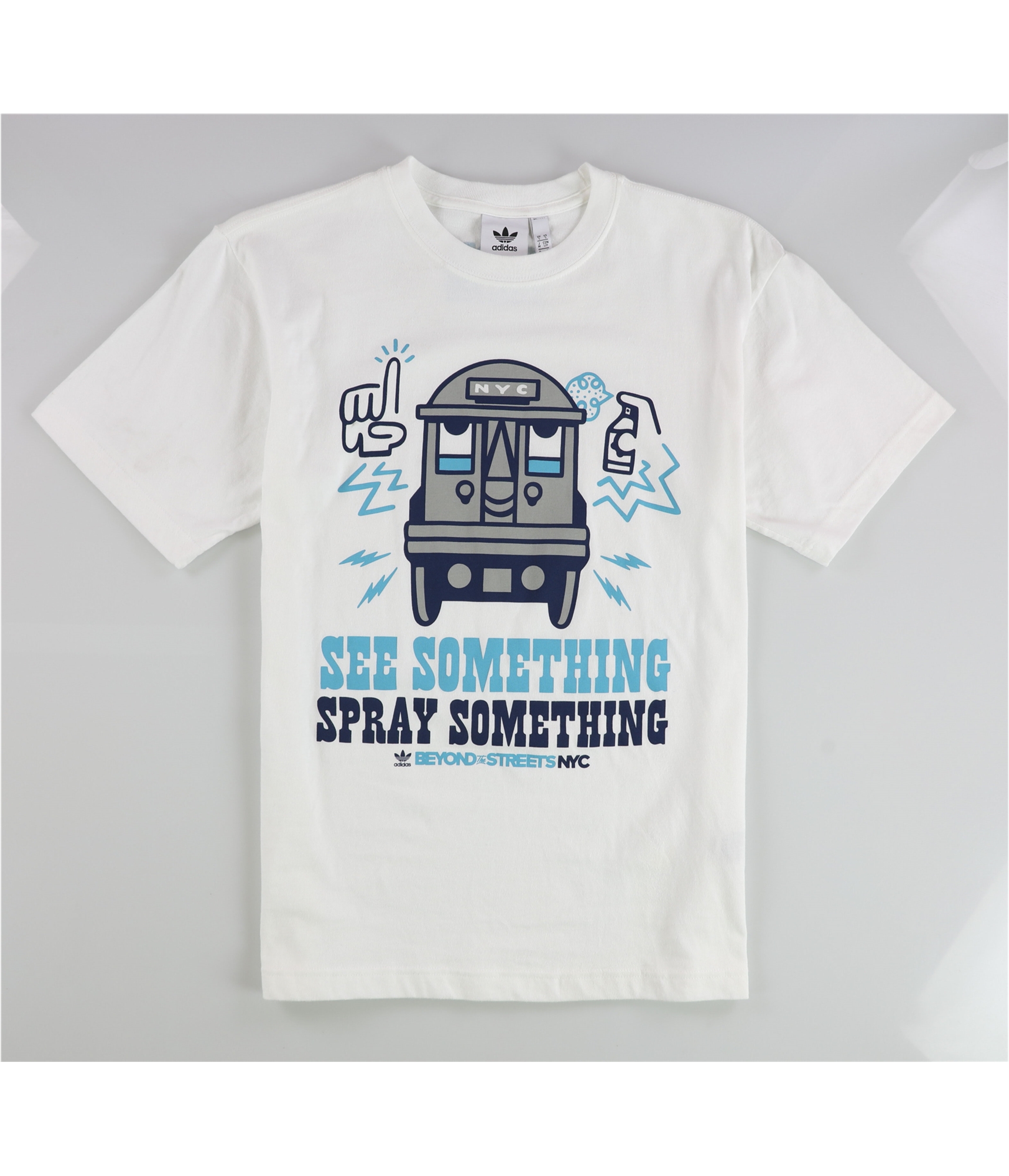 Adidas Mens See Spray Beyond the Street NYC Graphic T-Shirt, white, S