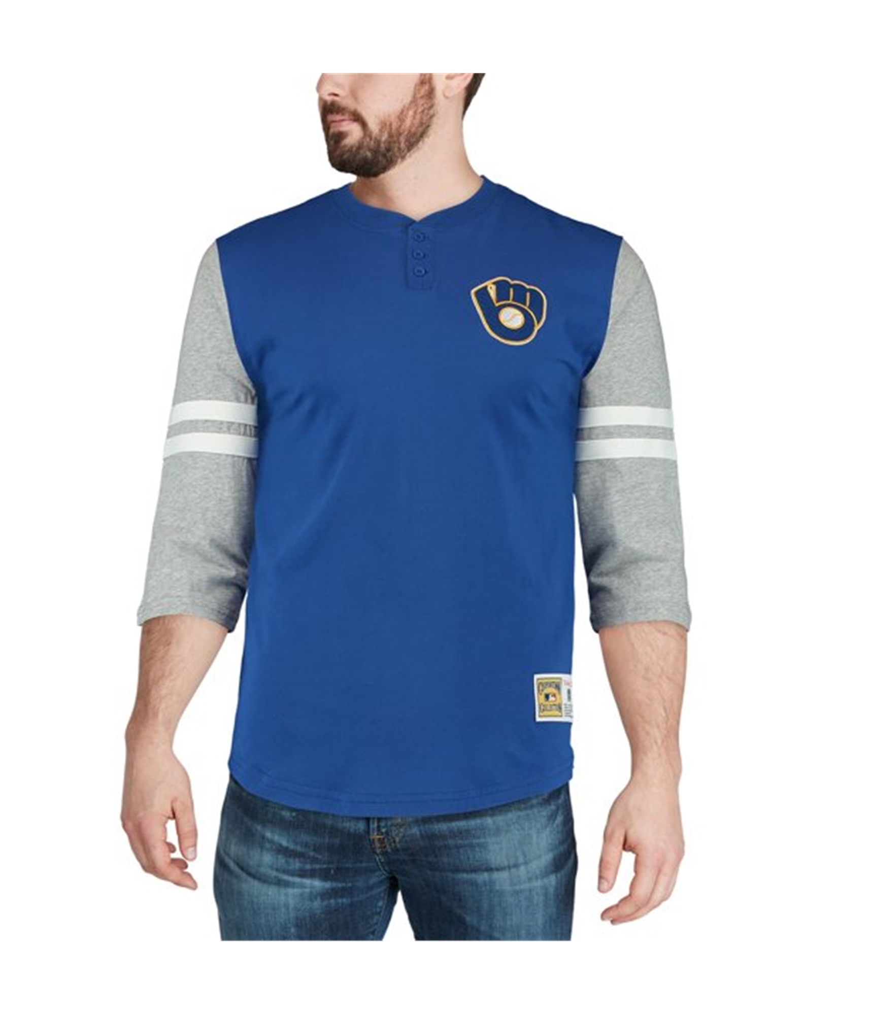 Mitchell & Ness Mens Chicago Cubs Henley Shirt, blue, S
