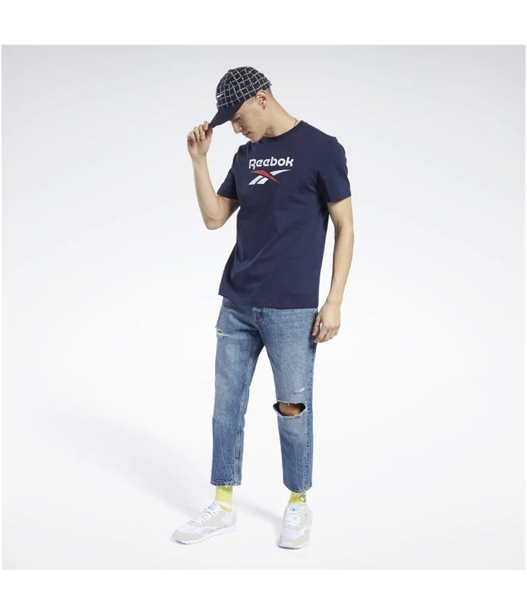Reebok Mens Vector Logo Graphic T-Shirt, drkbluwhtred, S