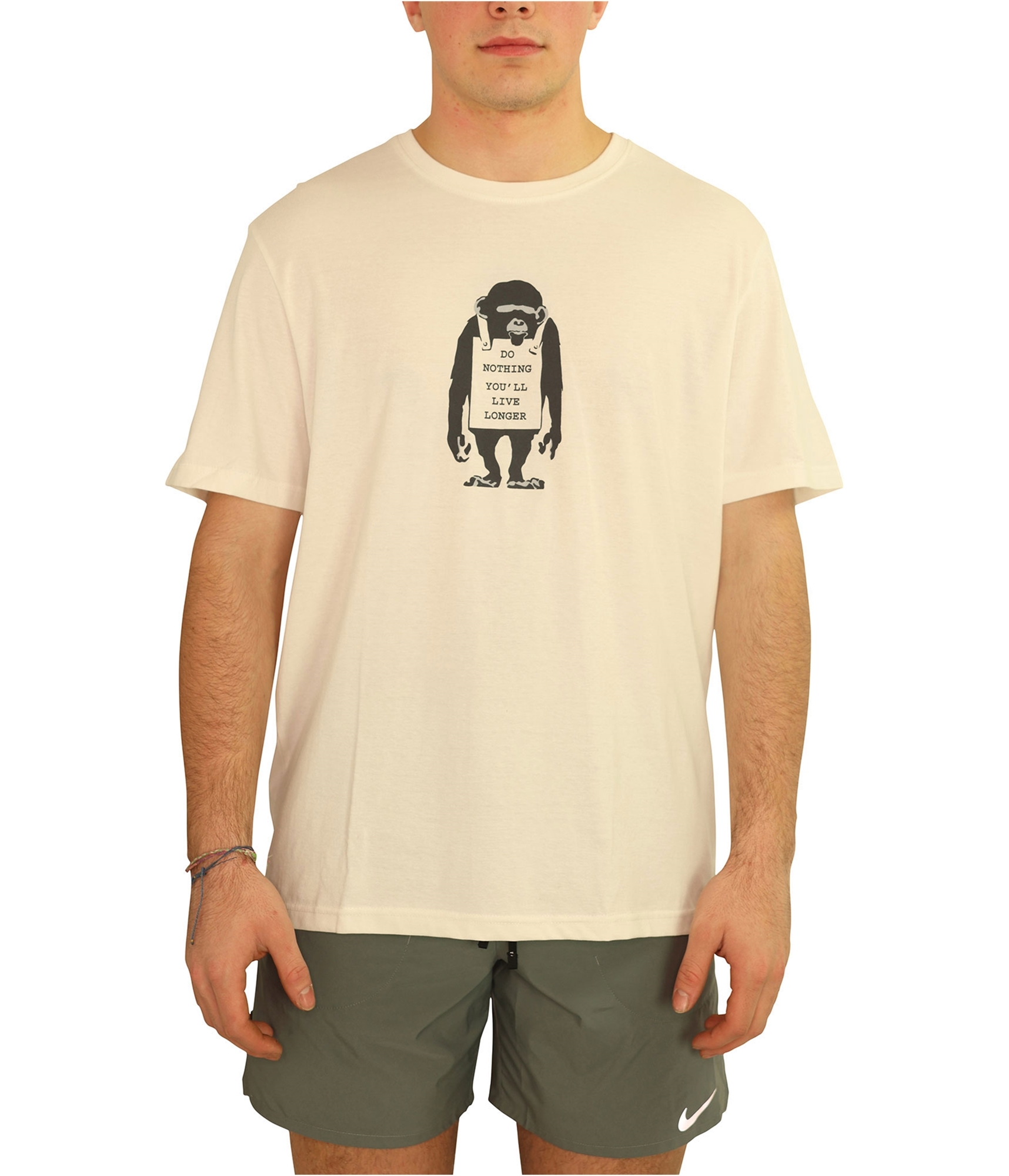 Elevenparis Mens Do Nothing You’ll Live Longer Graphic T-Shirt, offwhite, S