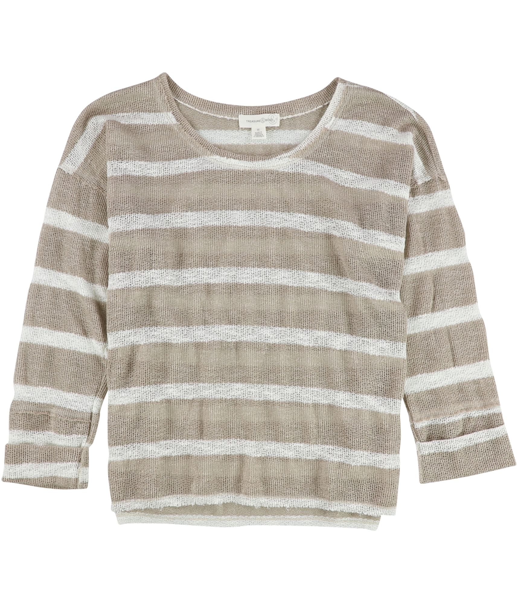 Treasure & Bond Womens Lightweight Stripe Pullover Sweater, tan, S