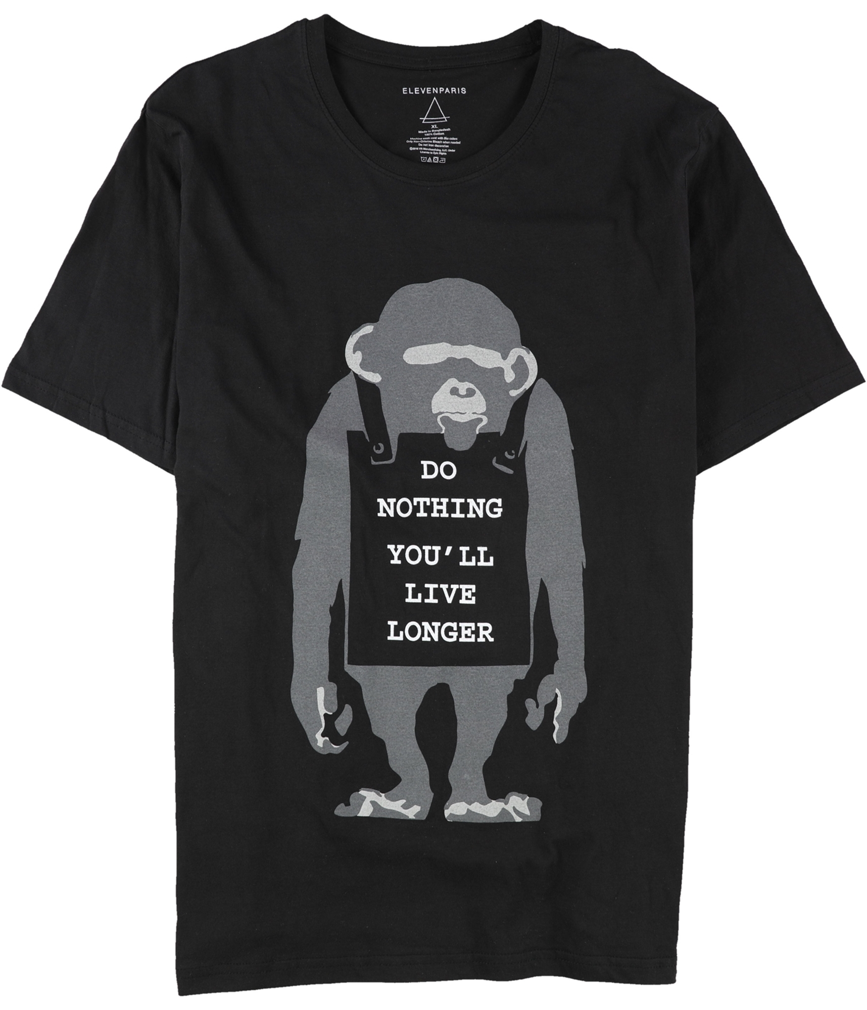 Elevenparis Mens Do Nothing You’ll Live Longer Graphic T-Shirt, black, 2XL
