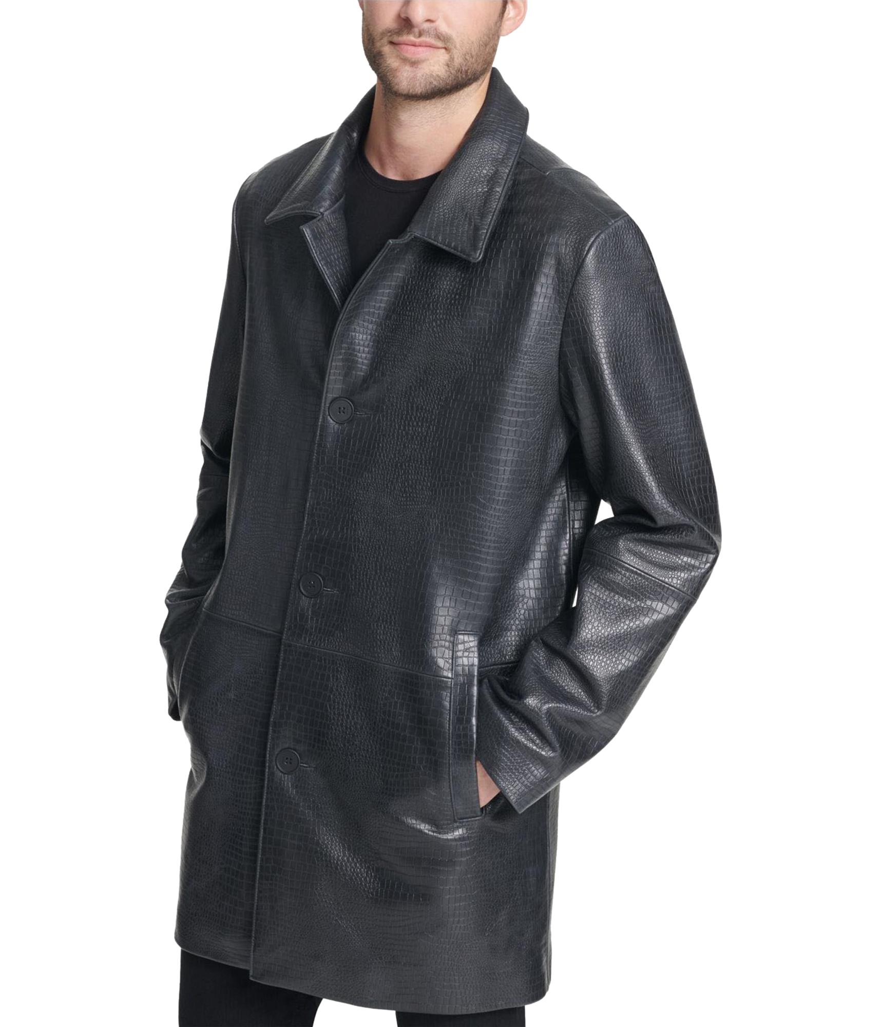 DKNY Mens Crocodile Imprint Leather Blazer Jacket, Black, Large | eBay