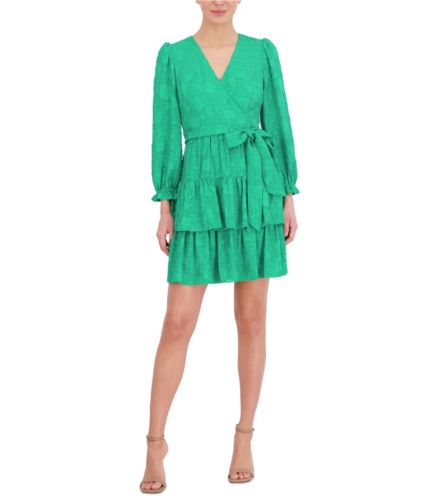 eliza j floral a line dress Eliza J Women's Floral Texture Balloon-Sleeve A-Line Dress - Green