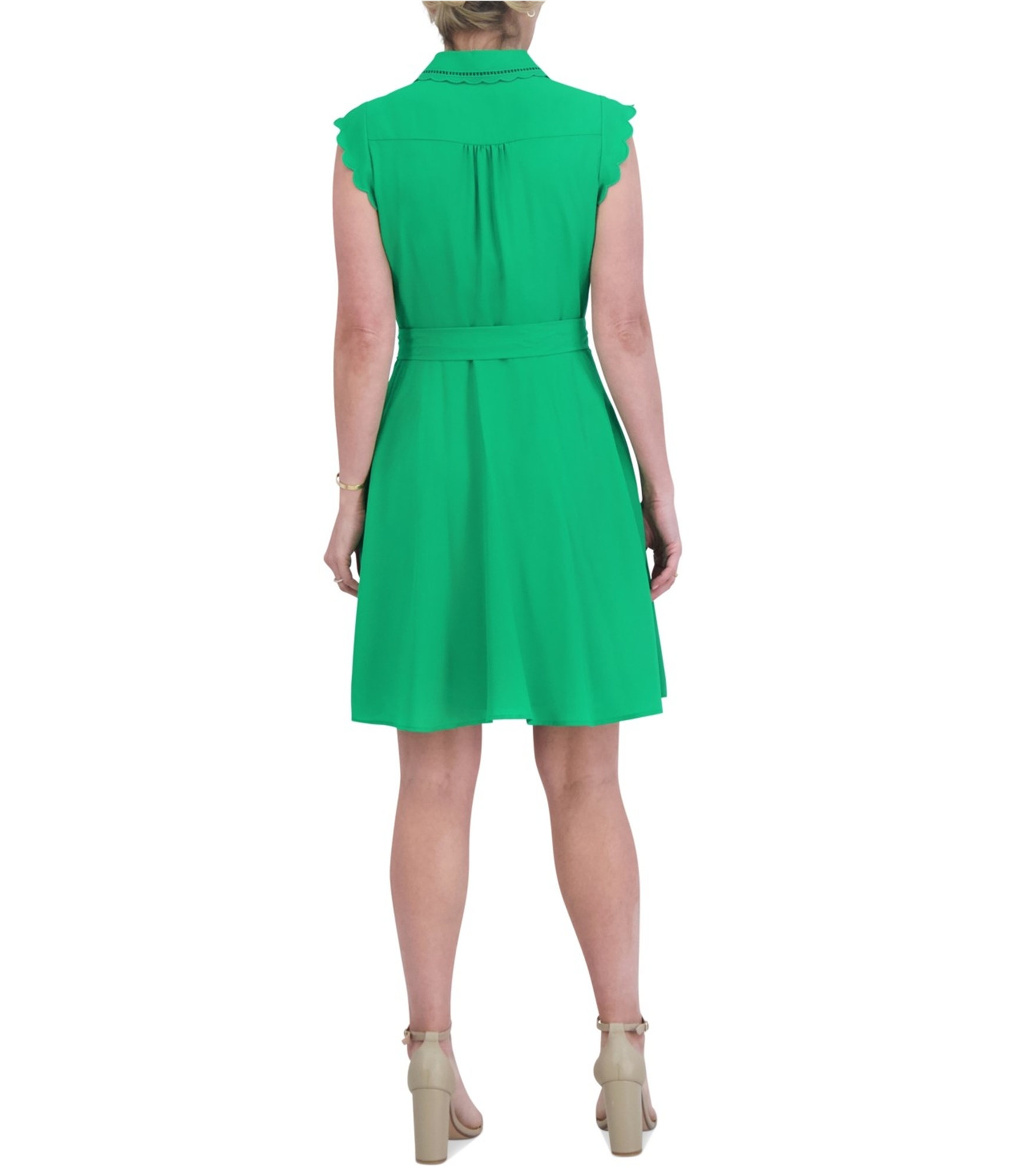 Eliza J Womens Scallop Trim Belted Shirt Dress