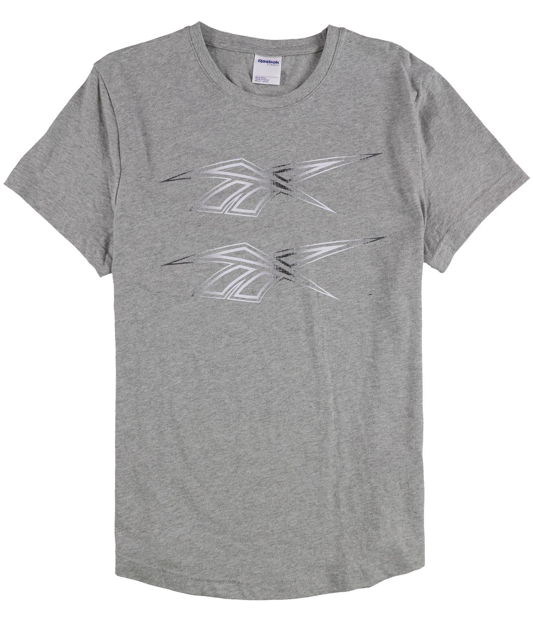 Reebok Mens Classic Double Stacked Vector Graphic T-Shirt, Grey, Medium