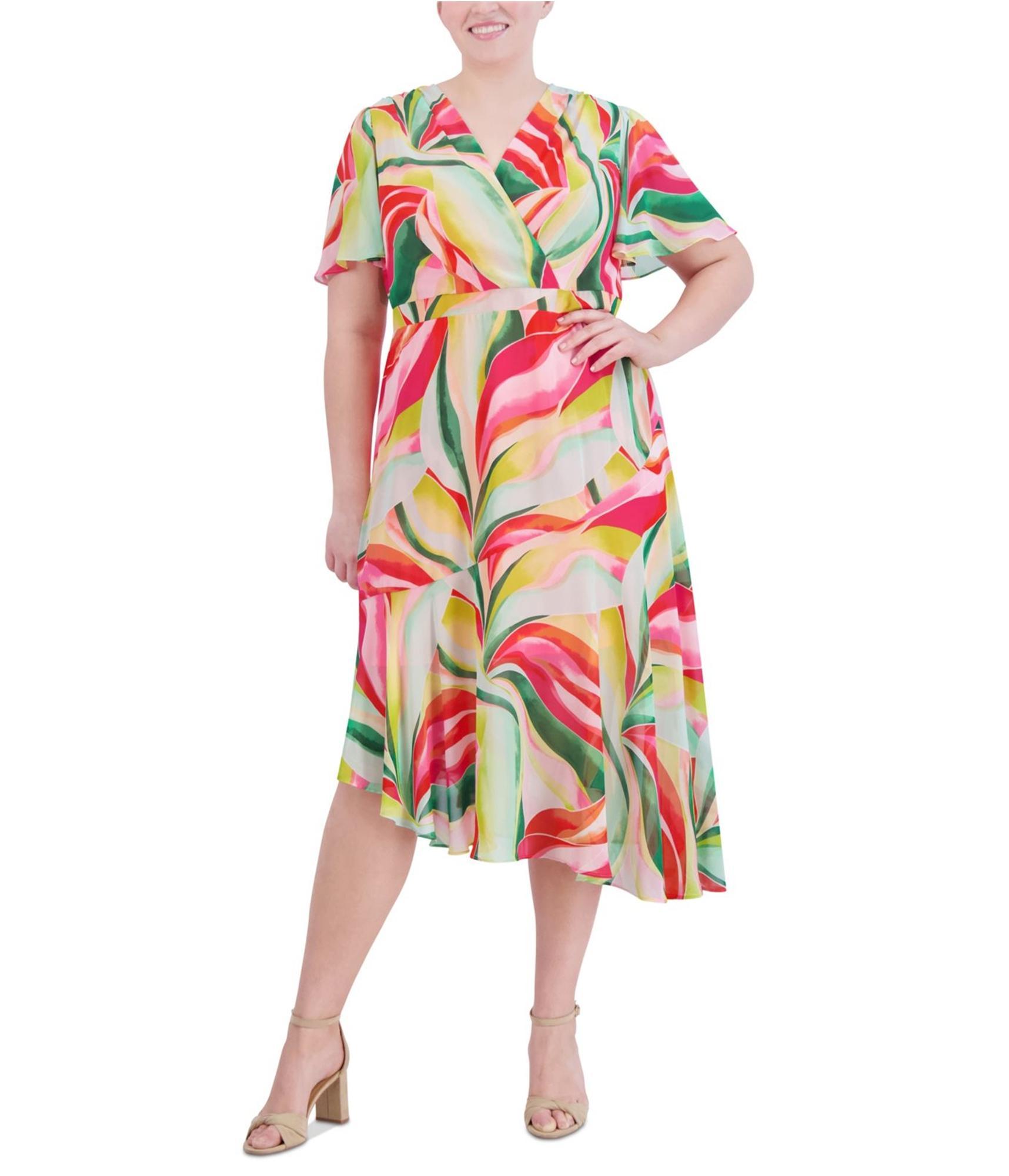 jessica howard a line dress Jessica Howard Plus Size Jersey Taffeta 3/4 Sleeve Portrait Collar Ruched A-Line Midi Dress