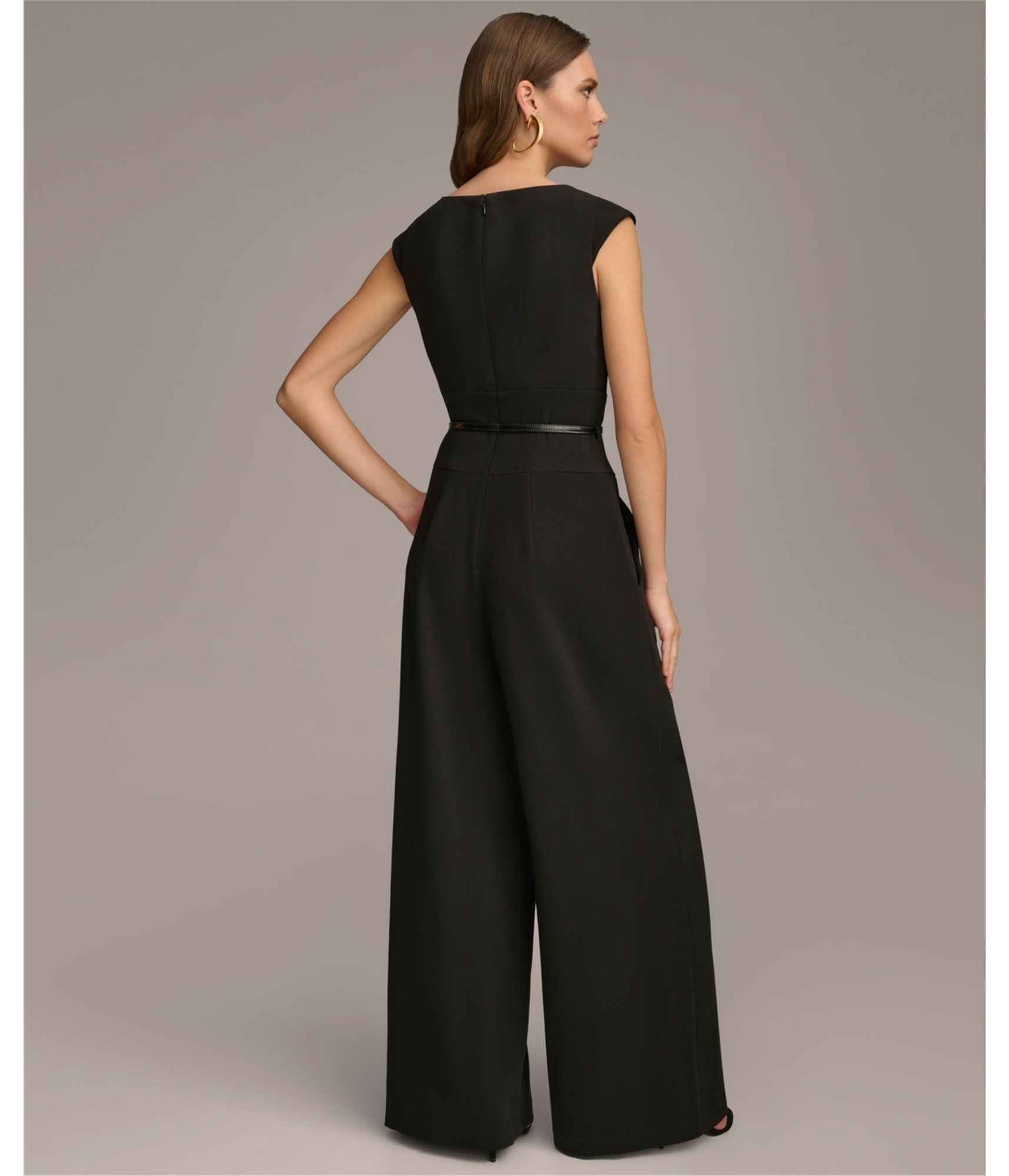DONNA KARAN NEW YORK Womens Belted Cowlneck Jumpsuit