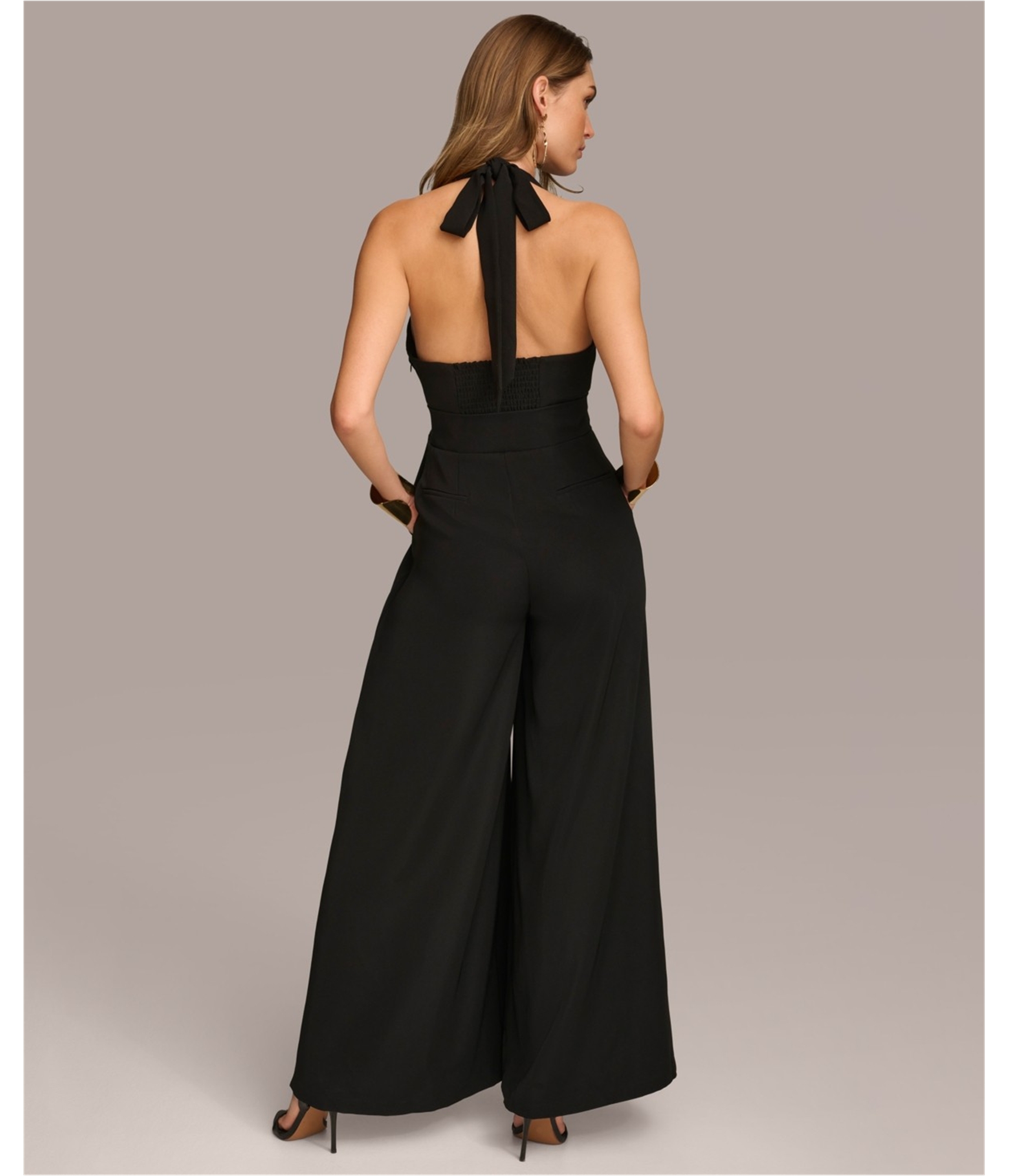 DONNA KARAN NEW YORK Womens Wide Leg Halter Jumpsuit