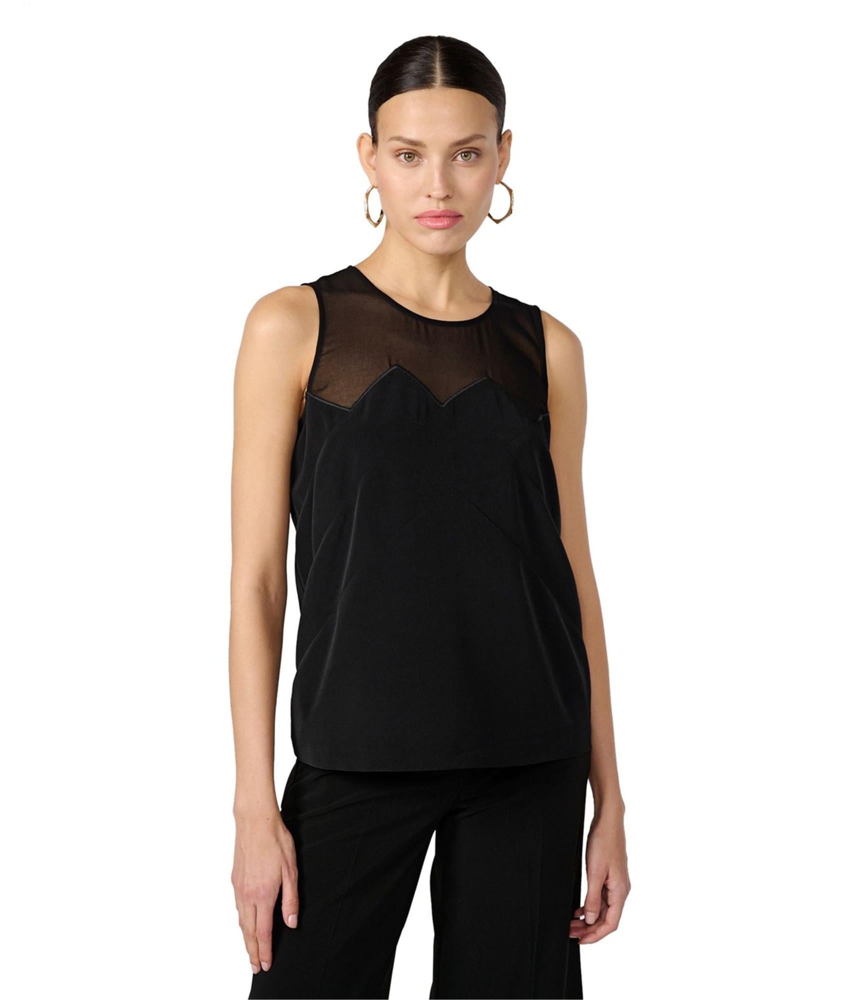 Karl Lagerfeld Womens Mix Media Tunic Blouse, Black, Medium