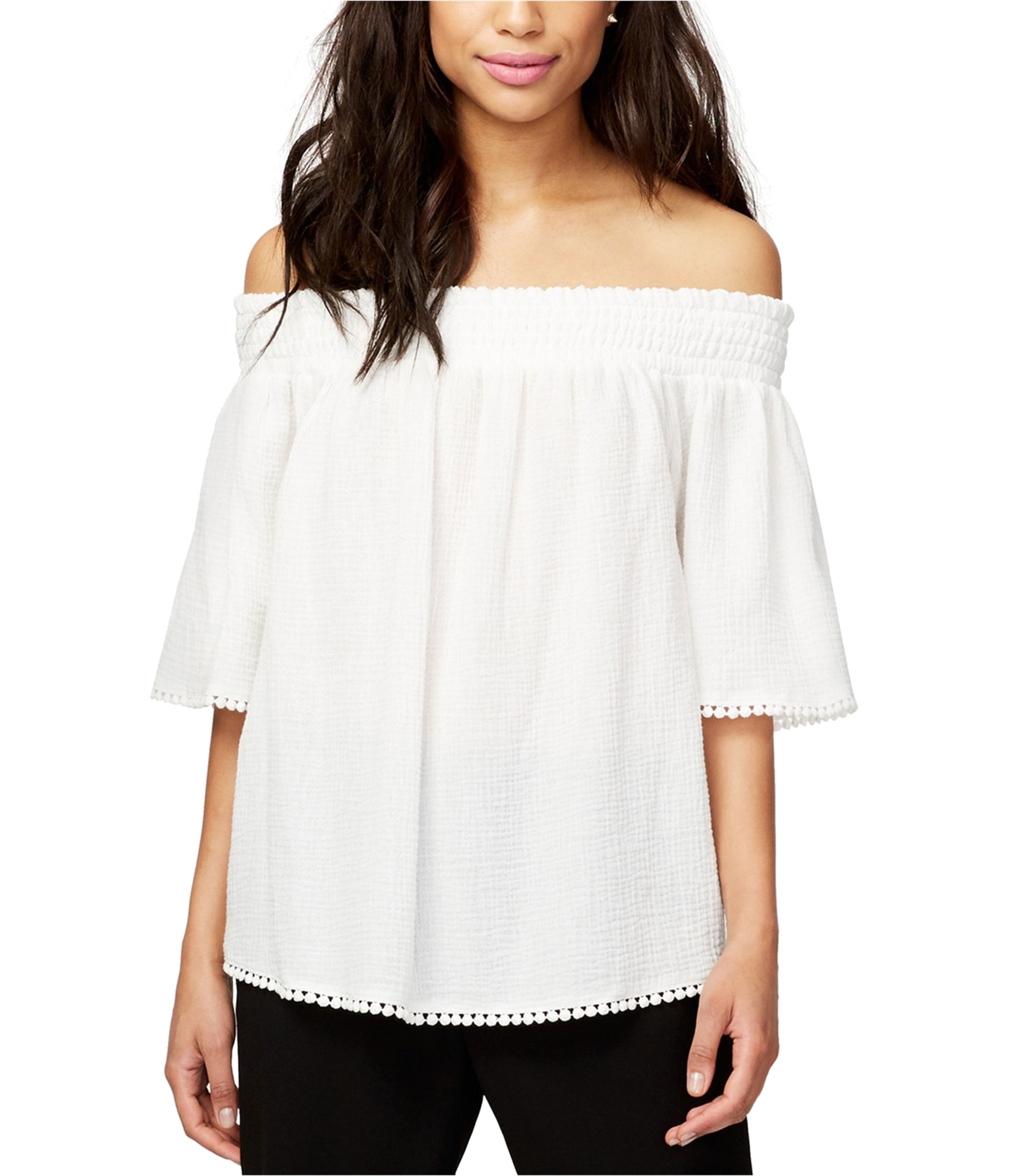 Rachel Roy Womens Smocked Baby Doll Blouse