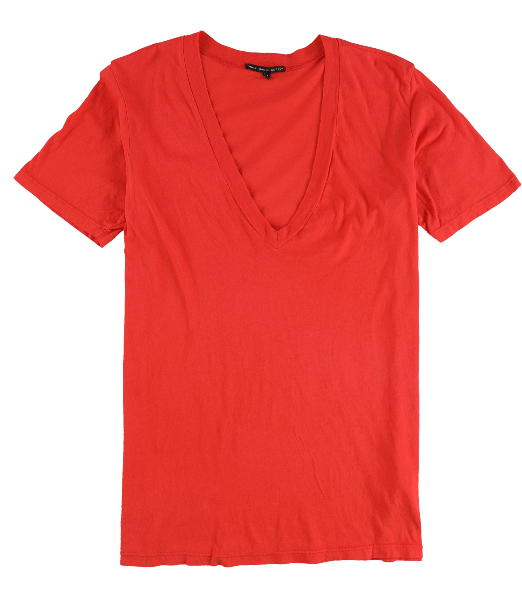 TRULY MADLY DEEPLY Womens Solid Deep V-neck Basic T-Shirt