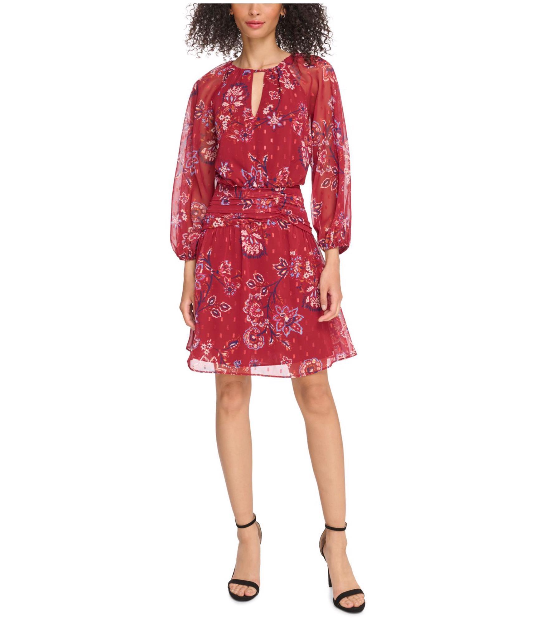 vince camuto chiffon dress Vince Camuto Women's Sleeveless Halter Print Chiffon Fit and Flare Dress