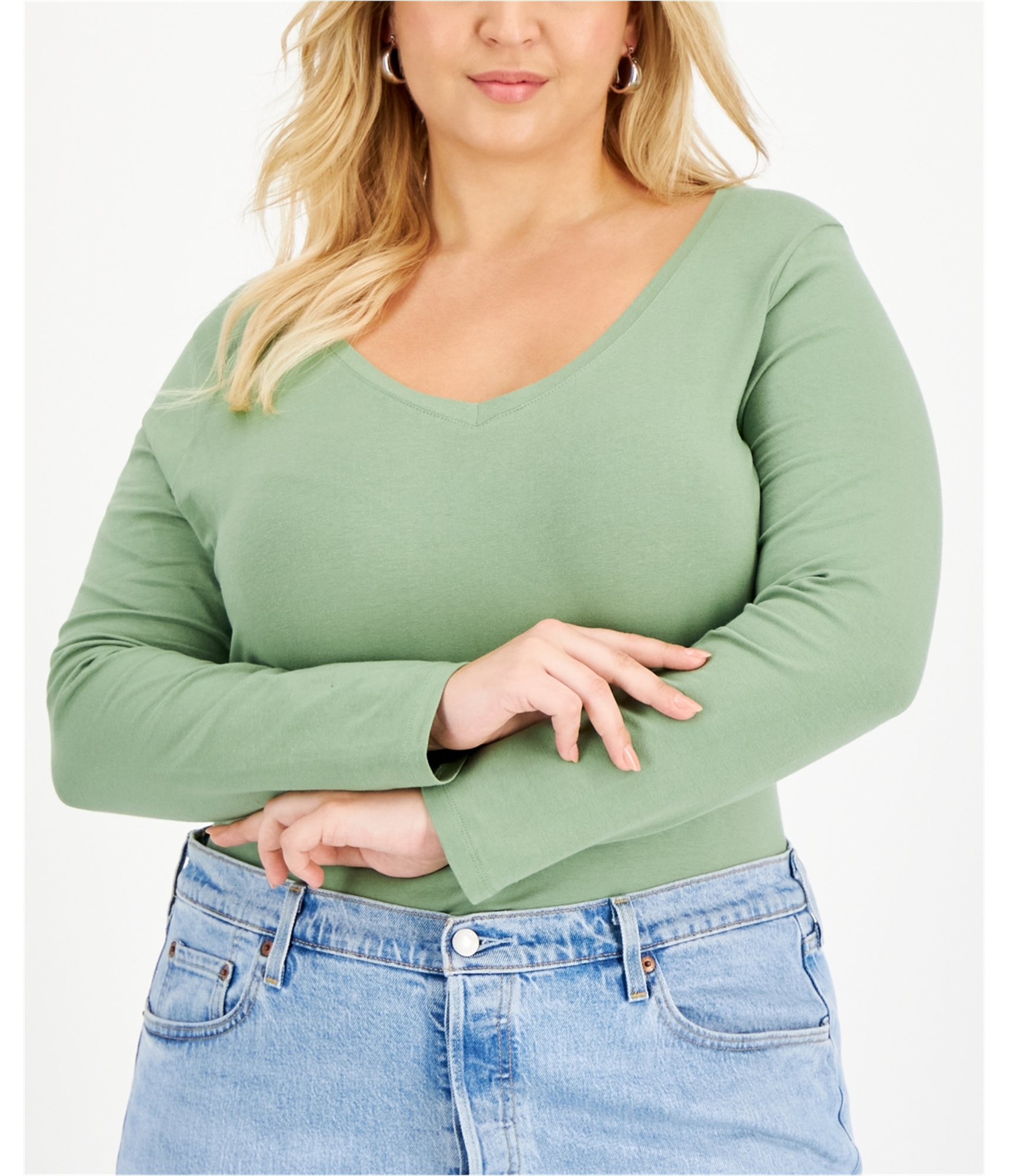 Aveto Womens Stretch Basic T-Shirt, Green, Plus Size, 1X