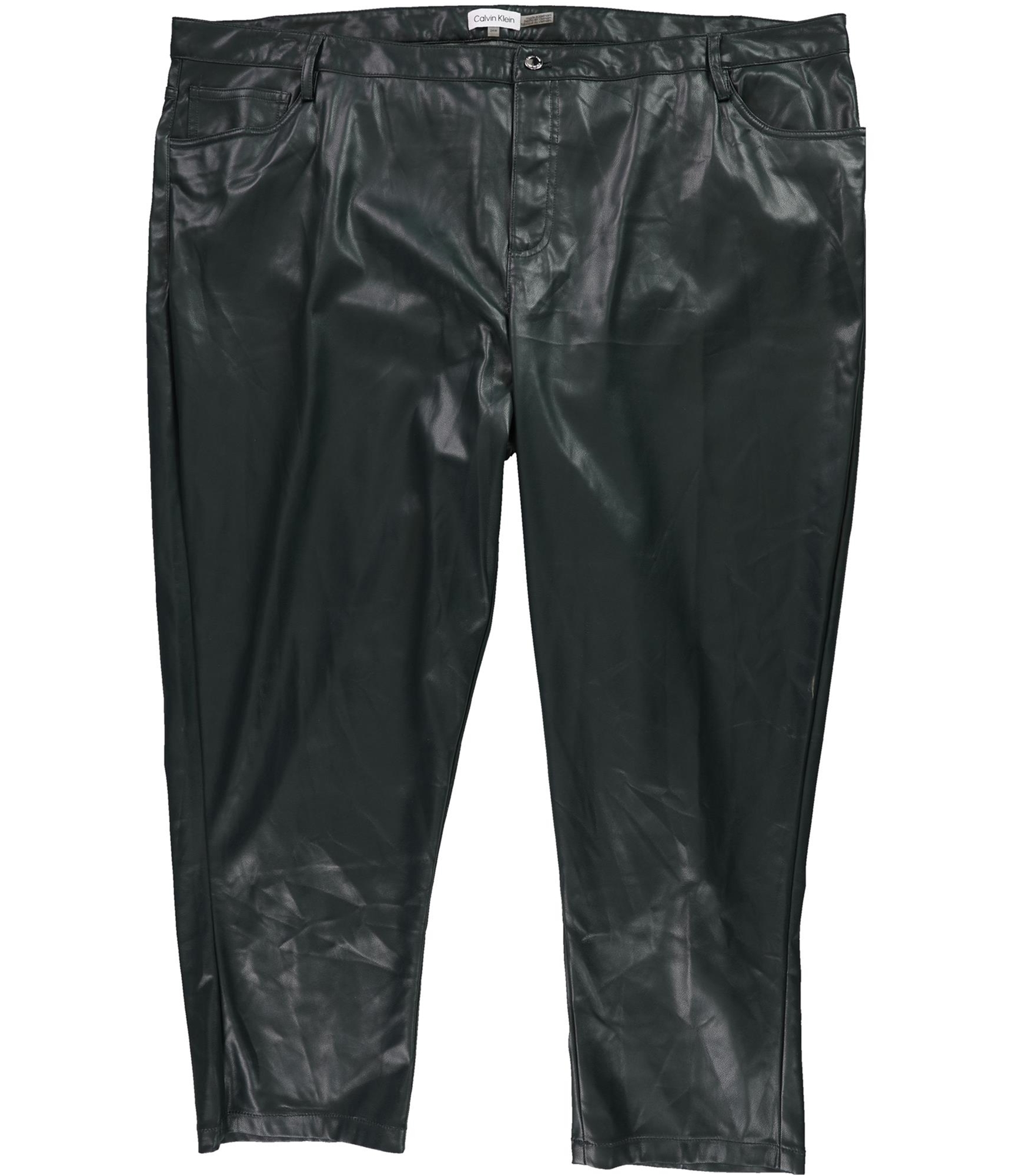 Calvin Klein Womens Faux Leather Straight Casual Trouser Pants - Picture 2 of 13