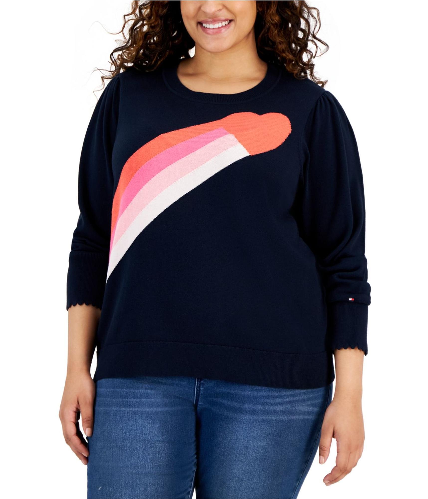 Tommy Hilfiger Womens Heart Puff Sleeve Pullover Sweater, Blue