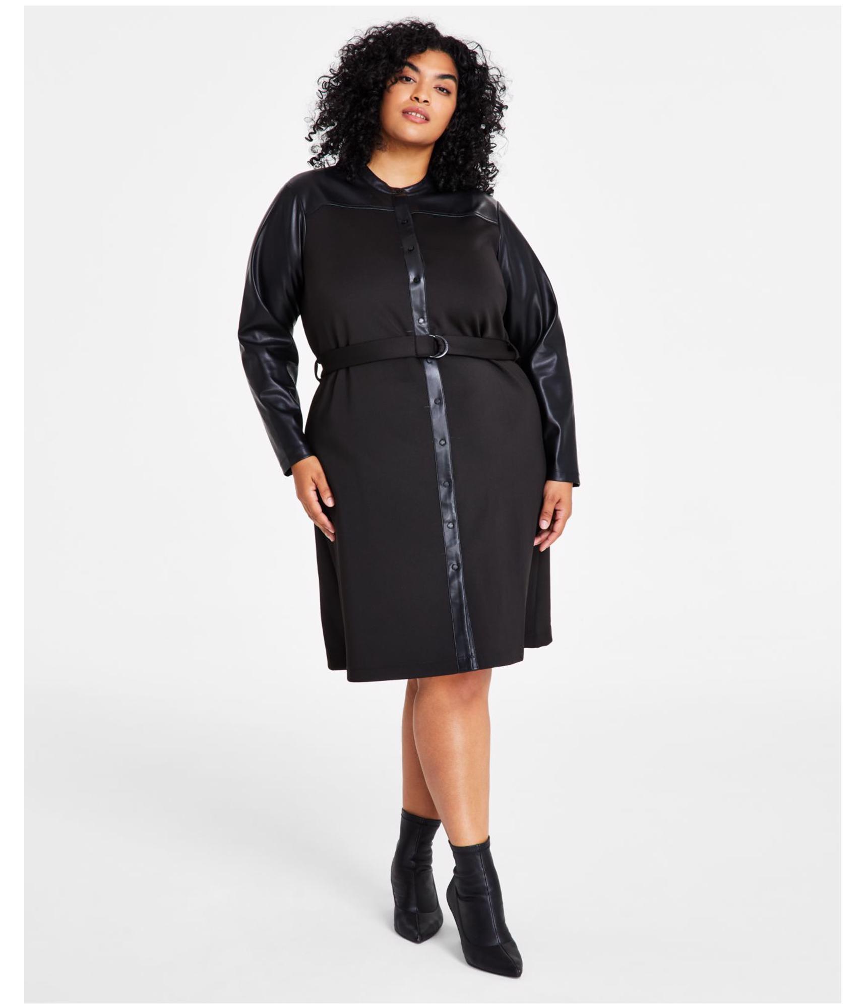 faux leather shirt dress plus size Plus Size Faux Leather Shirt Dress